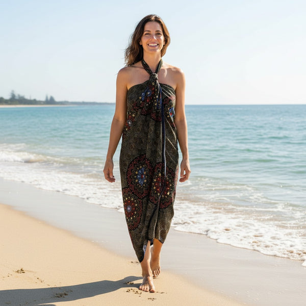 Sarong / Pareo - Baumwoll-Strandbekleidung Wickeltuch / Babytragetuch - Orange Dotted Print