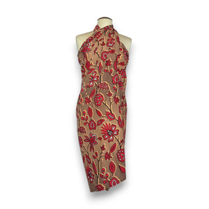Paréo  / Sarong / Pagne - Jupe de plage en coton / écharpe de portage - Rouge leaftrails