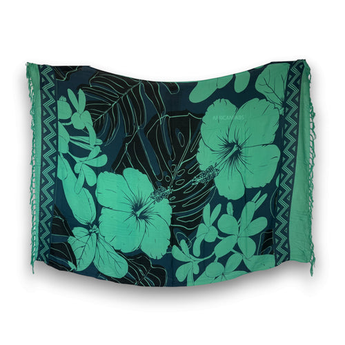 Sarong / pareo - Beachwear wrap skirt - Turquoise big flower