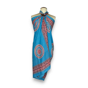 Sarong / pareo - Beachwear wrap skirt - Light Blue Mandala