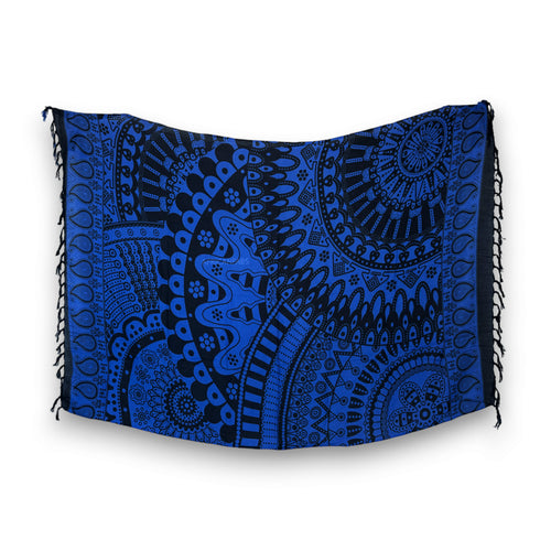 Sarong / Pareo - Strandbekleidung Wickeltuch - Schwarz / blaues Mandala