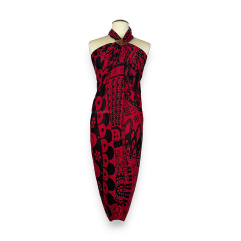 Sarong / pareo - Beachwear wrap skirt - Black / red Mandala
