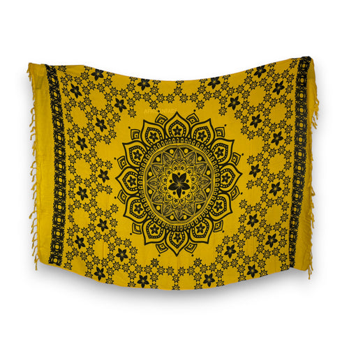 Sarong / Pareo - Strandbekleidung Wickeltuch - Gelb / schwarzes Mandala