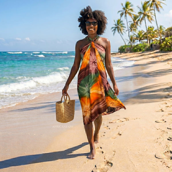 Sarong / pareo - Beachwear wrap skirt - Tie dye Orange