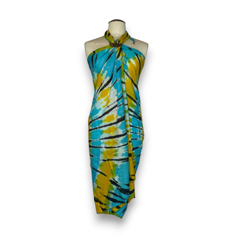 Sarong / pareo - Beachwear wrap skirt - Tie dye yellow / Turquoise