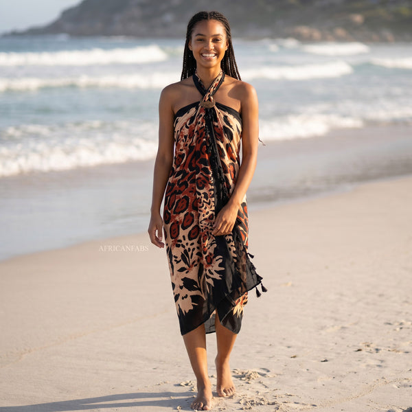 Paréo  / Sarong - Jupe enveloppante / tenue de plage - Léopard noir
