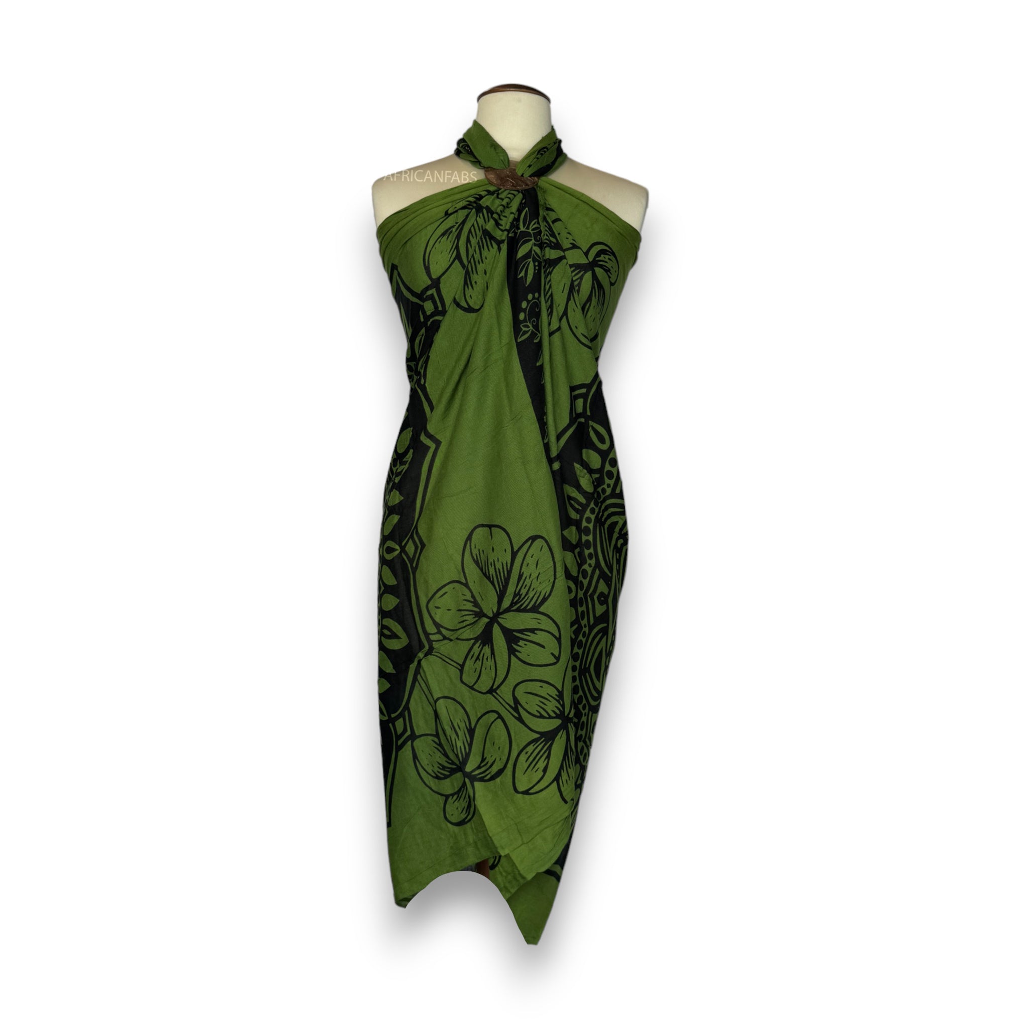 Sarong / pareo - Beachwear wrap skirt - Green / black Mandala