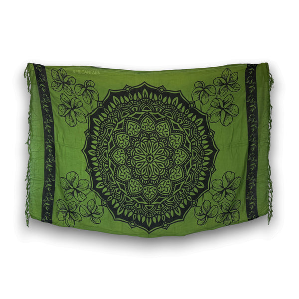 Paréo  / Sarong - Jupe enveloppante / tenue de plage - Mandala vert / noir