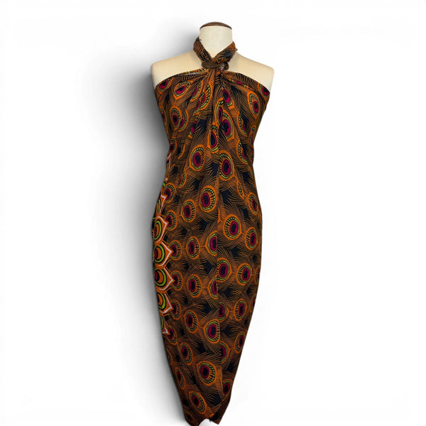 Sarong / Pareo - Strandbekleidung Wickeltuch - Braun Orange Peacock Sunset