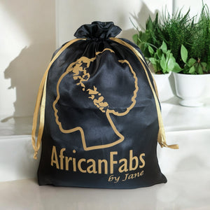 AfricanFabs Große Luxus-Satin-Tasche - Geschenktasche / Reiseetui - Schwarz