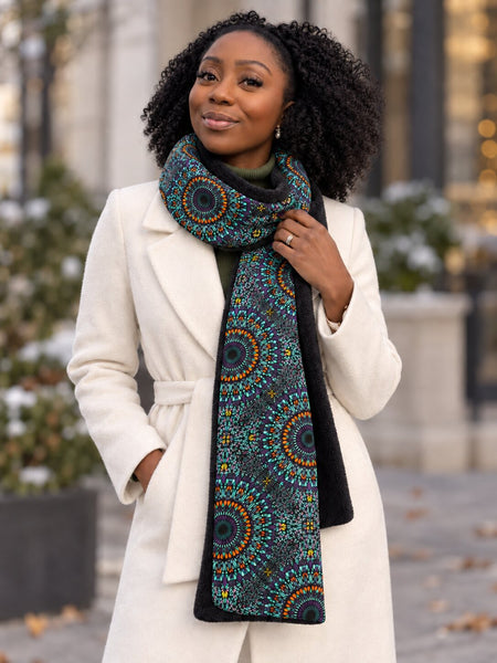 African print Winter scarf Unisex - Slim model - Turquoise Purple Ocean Eye