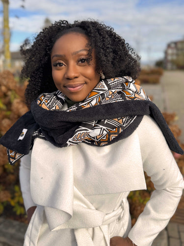 Afrikanischer Print Schal Unisex - Schmales Modell - Dunkelbraun Bogolan Symbole