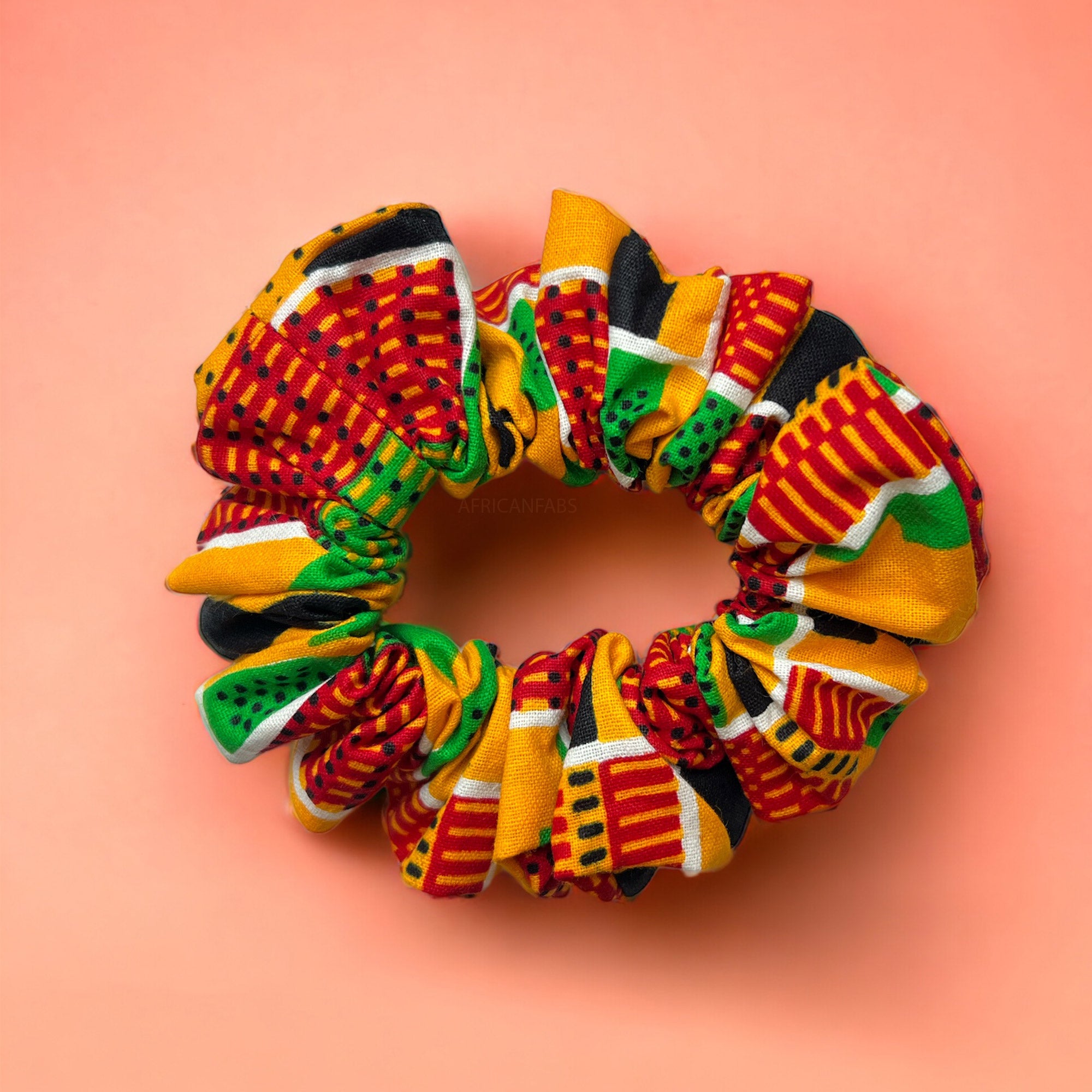 Chouchou / scrunchie imprimés africains - Accessoires  - Kente Vert / jaune