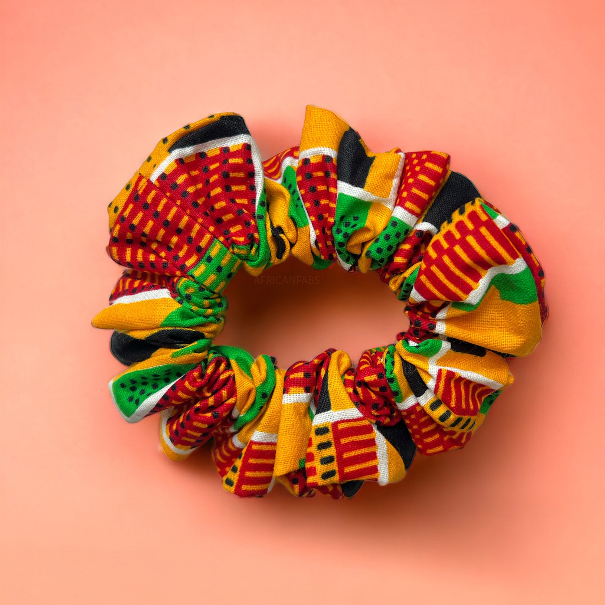 Scrunchie / Haargummi Afrikanischer Print - Haarschmuck - Kente Grün / Gelb