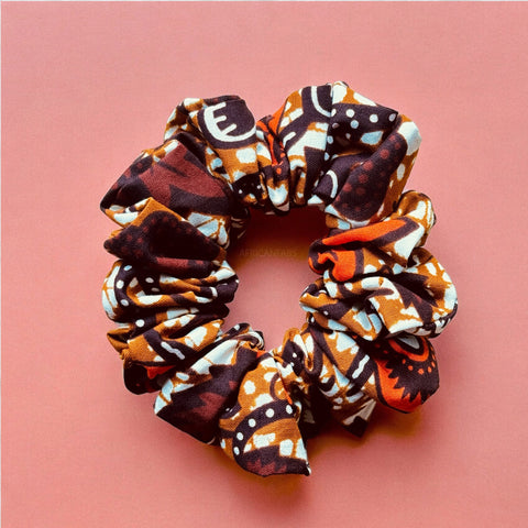 Chouchou / scrunchie imprimés africains - Accessoires pour cheveux adultes - Marron