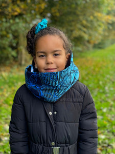 African print Turtleneck Winter scarf for Kids Unisex - Blue rings