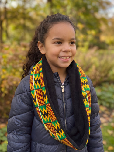 Imprimé africain Echarpes d'hiver à col roulé pour enfants Unisex - Vert Kente Print Zigzag