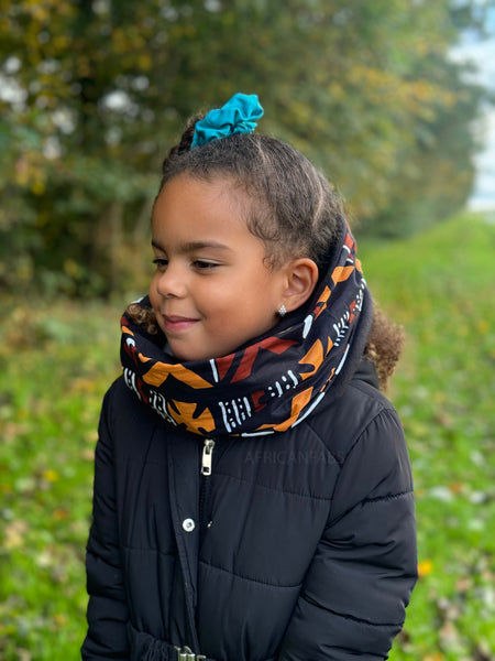 African print Turtleneck Winter scarf for Kids Unisex - Brown Bogolan