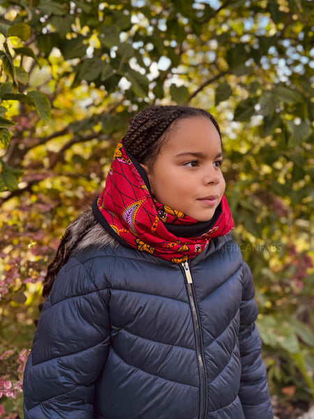 Imprimé africain Echarpes d'hiver à col roulé pour enfants Unisex - Rouge foncé & Jaune Botanical Flow