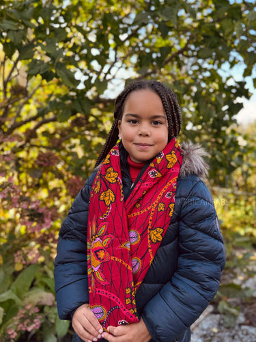 Warmer Rollkragenpullover Schal für Kinder mit afrikanischem Print Unisex - Dunkelrot & Gelb Botanical Flow