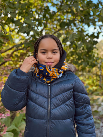 Warmer Rollkragenpullover Schal für Kinder mit afrikanischem Print Unisex - Marineblau Gelb Paisley