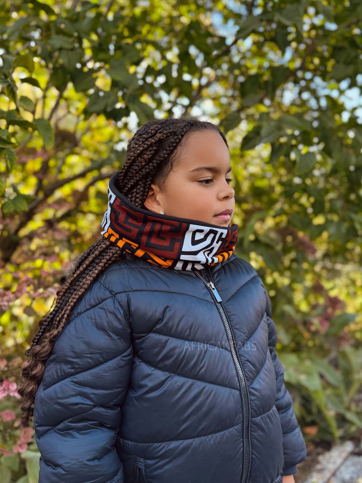 Warmer Rollkragenpullover Schal für Kinder mit afrikanischem Print Unisex - Braun und Gelb-Orange