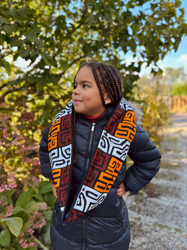Warmer Rollkragenpullover Schal für Kinder mit afrikanischem Print Unisex - Braun und Gelb-Orange