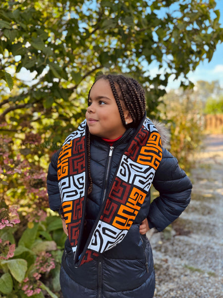 Warmer Rollkragenpullover Schal für Kinder mit afrikanischem Print Unisex - Braun und Gelb-Orange