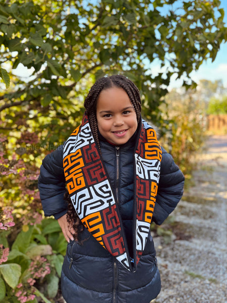 Warmer Rollkragenpullover Schal für Kinder mit afrikanischem Print Unisex - Braun und Gelb-Orange