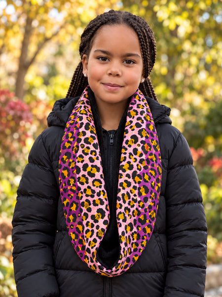 African print Turtleneck Winter scarf for Kids Unisex - Purple Leopard Spots