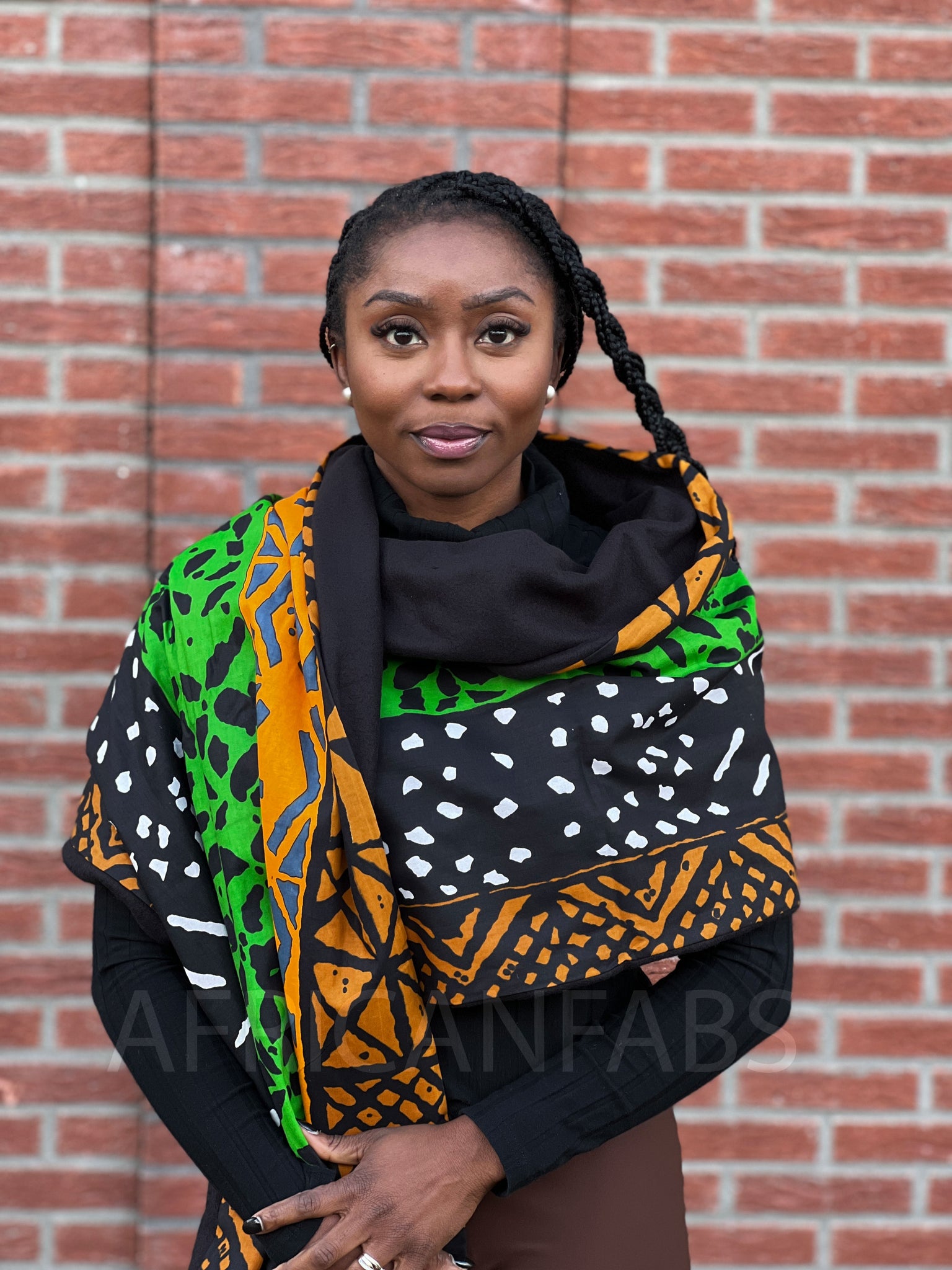 African print Winter scarf for Adults Unisex - Green mud cloth bogolan