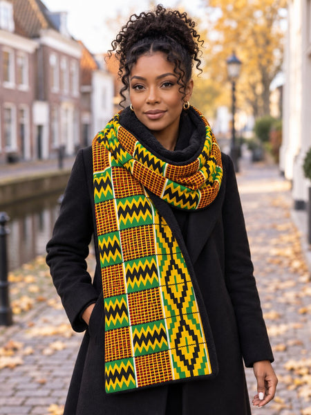 Warmer Schal mit afrikanischem Print Unisex - Grün Kente Print Zigzag Pattern