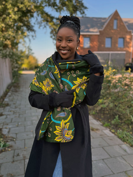 African print Winter scarf for Adults Unisex - Dark Green Botanical Flow