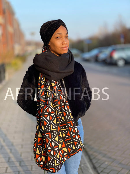 Imprimé africain Echarpes d'hiver pour adultes Unisex - Marron Bogolan