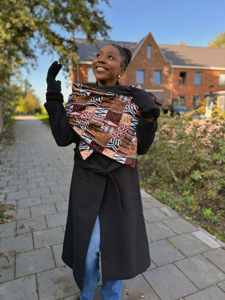 Warmer Schal mit afrikanischem Print Unisex - Braun Bogolan Mosaic