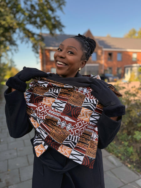 Warmer Schal mit afrikanischem Print Unisex - Braun Bogolan Mosaic