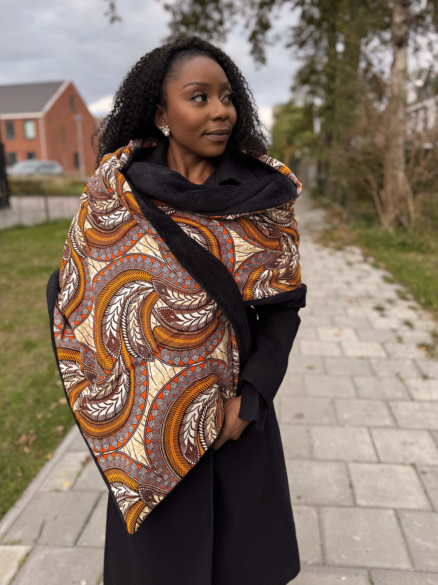 Warmer Schal mit afrikanischem Print Unisex - Orange Feder