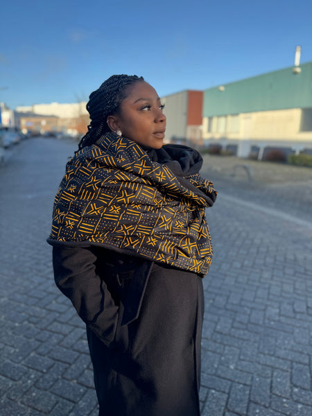 African print Winter scarf for Adults Unisex - Black bogolan