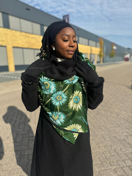 African print Winter scarf for Adults Unisex - Green Flowers