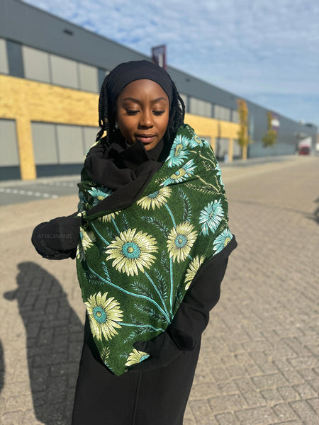 Imprimé africain Echarpes d'hiver pour adultes Unisex - Vert Flowers