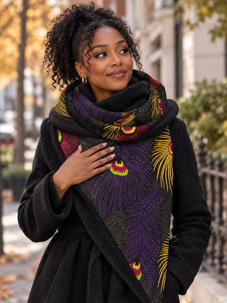 African print Winter scarf for Adults Unisex - Purple Yellow Royal Peacock
