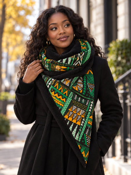 African print Winter scarf for Adults Unisex - Green Emerald Spirit