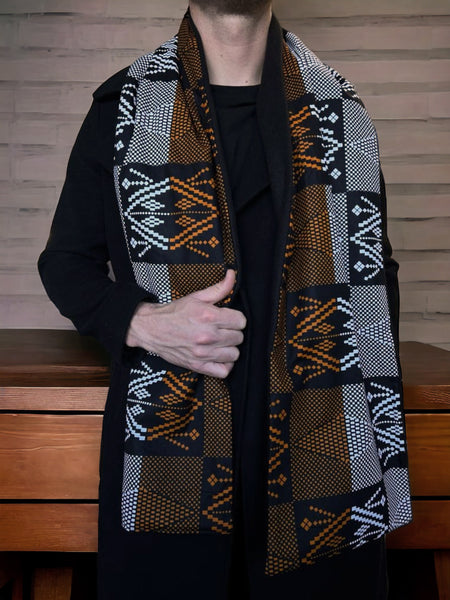 African print Winter scarf for Men - Orange tribal patterns