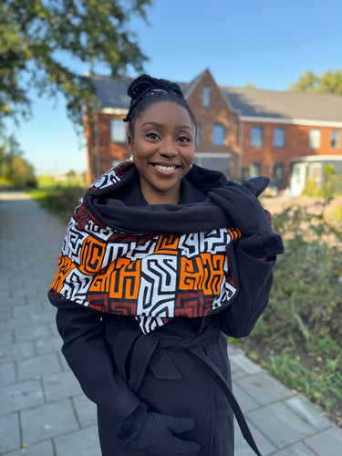 Imprimé africain Echarpes d'hiver pour adultes Unisex - Marron & Jaune-orange Kuba Blocks