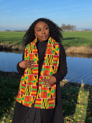 Afrikanischer Print Schal Unisex - Schmales Modell - Gelb Grün Kente