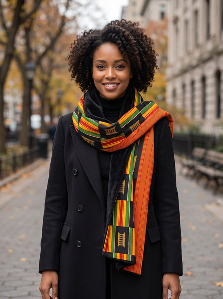 Warmer Schal mit afrikanischem Print Unisex - Schwarz Pan Africa Kente Print