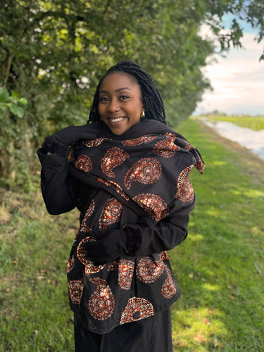 African print Winter scarf for Adults Unisex - Black paisley