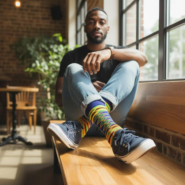 African socks / Afro socks / African print socks - Blue Kente