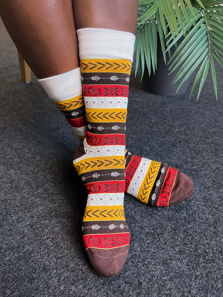 Chaussettes africaines / Ensemble de chaussettes afro NKEM en pochette - Lot de 5 paires