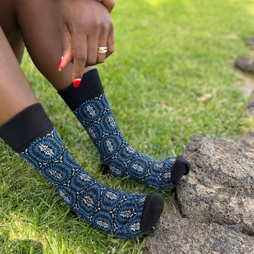 African socks / Afro socks - Blue Bogolan